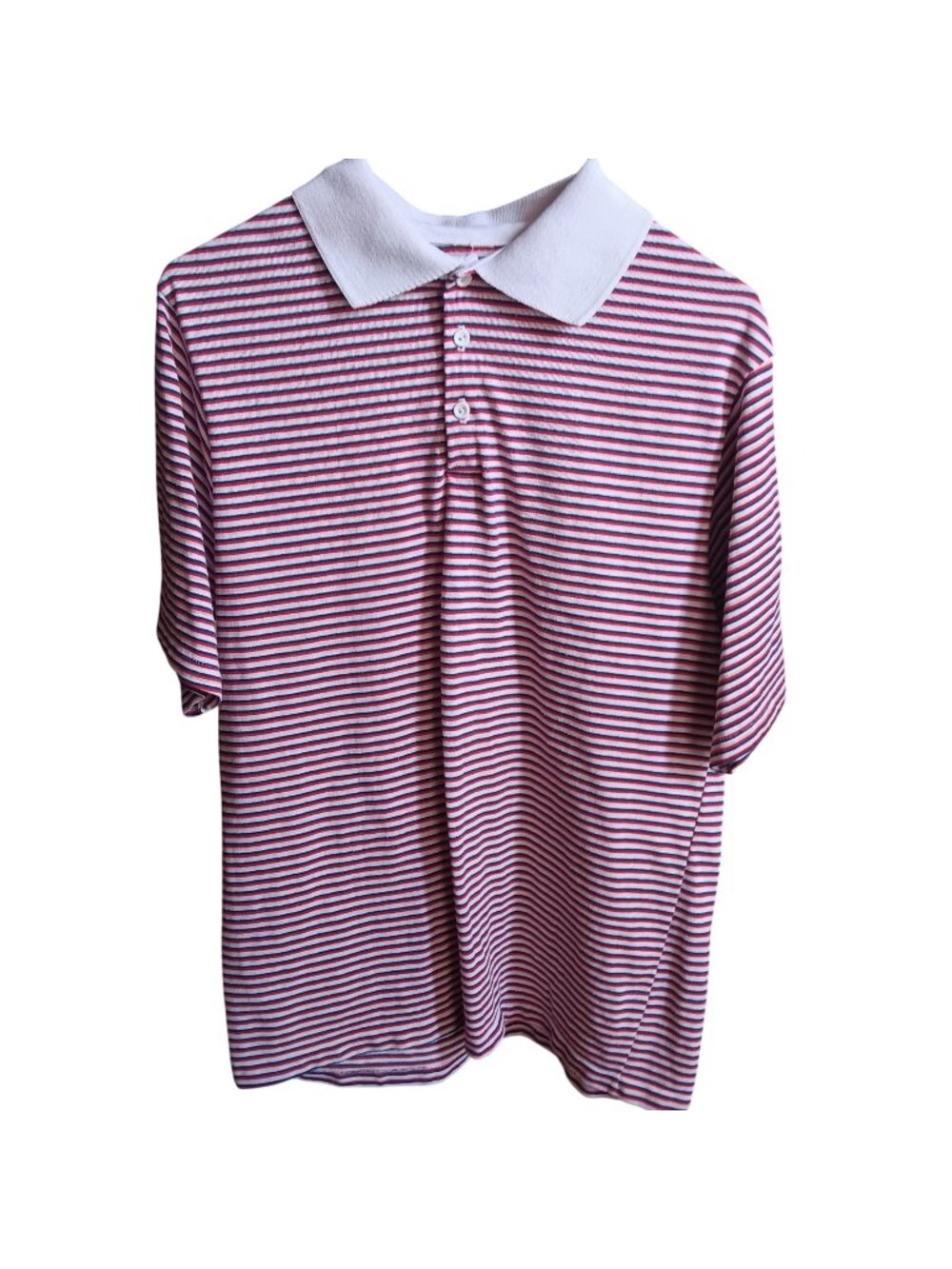 Vintage 1980's Large Polo Shirt Single Stitch Sleeve Striped Men's Stretch Knit